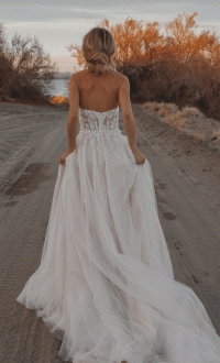 Stella York 7560  Boho style wedding dress with appliquéd strapless 