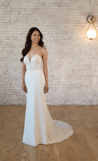 Stella York 7597, Simple Crepe fitted Wedding Dress with Spaghetti straps