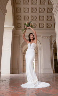 Stella York 7597, Simple Crepe fitted Wedding Dress with Spaghetti straps -