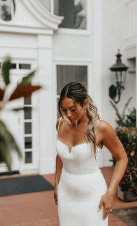 Stella York 7598, Simple Crepe fitted Wedding Dress with Spaghetti straps - Modern & minimalist