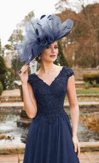 Veni Infantino 991905 Navy chiffon Aline dress with Beaded Lace bodice-