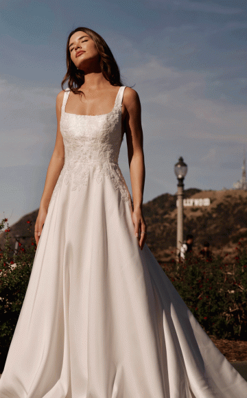 Stella York 7897, Mikado Square neckline wedding dress with Aline skirt and pockets - Available at East Sussex Stella York stockist Blessings Of Brighton, Mill Rise, Westdene, Brighton