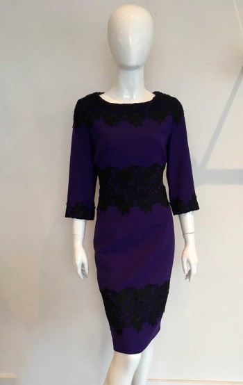 2121 - Size 14 - Lizabella 2121 Purple Crepe dress with black lace accents. Blessings Occasion Dress shop - Loyal Parade, Mill Rise, Westdene, Brighton. East Sussex. BN1 5GG T: 01273 505766 E:info@blessingsbridal.co.uk