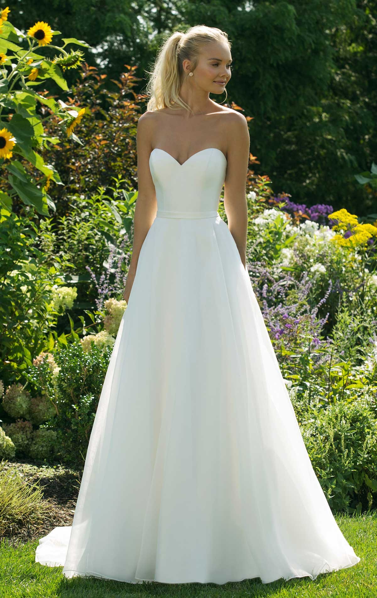 11005 - Sadé Size 14 - Sweetheart 11005 by Justin Alexander,  Modern wedding dress with Strapless Mikado bodice & A-line Organza skirt with pockets.   Affordable Wedding Dress collection at Blessings Bridal Shop, Westdene, Brighton, East Sussex, BN1 5GG. Telephone: 01273 505766