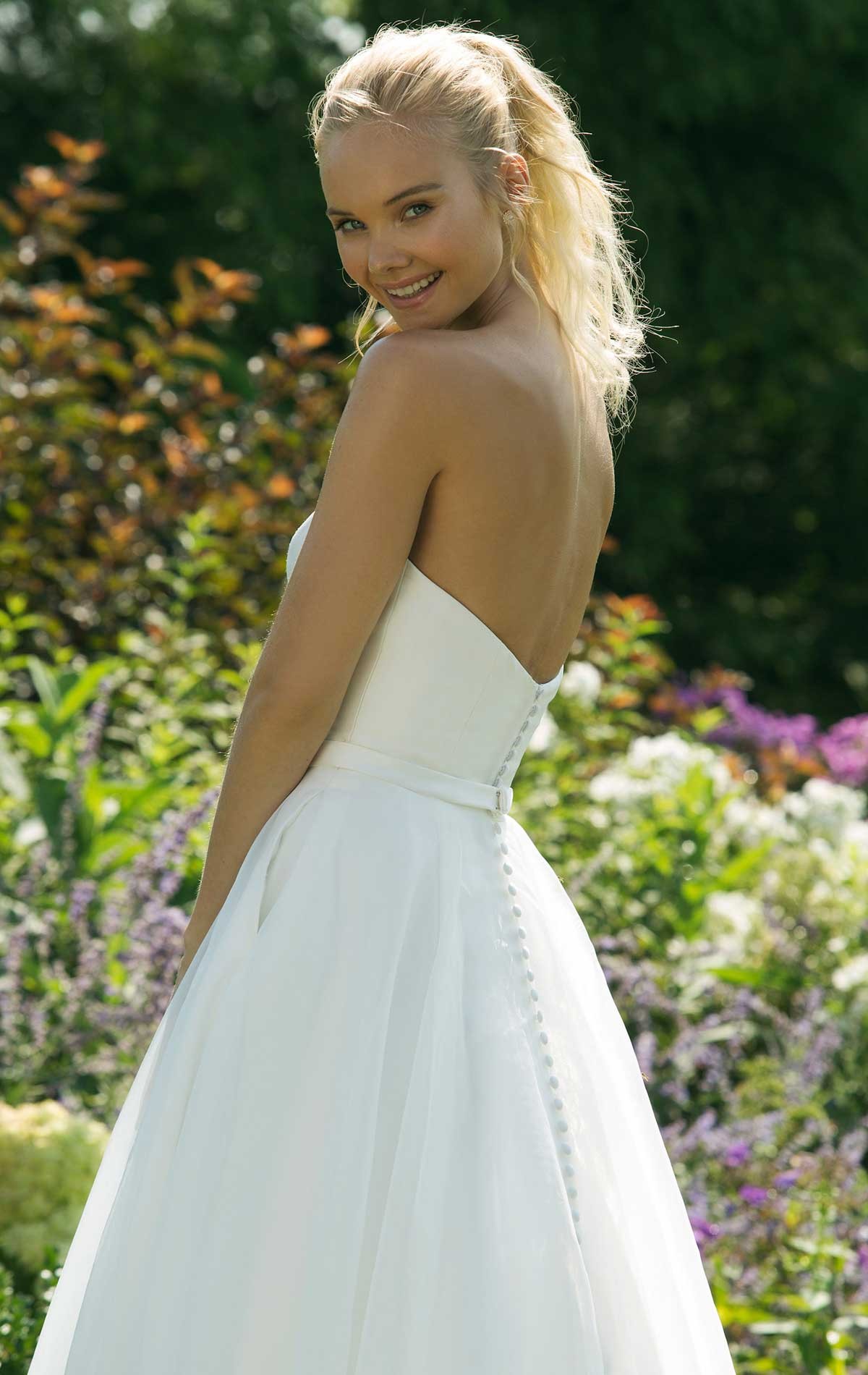 11005 - Sadé Size 14 - Sweetheart 11005 by Justin Alexander,  Modern wedding dress with Strapless Mikado bodice & A-line Organza skirt with pockets.   Affordable Wedding Dress collection at Blessings Bridal Shop, Westdene, Brighton, East Sussex, BN1 5GG. Telephone: 01273 505766