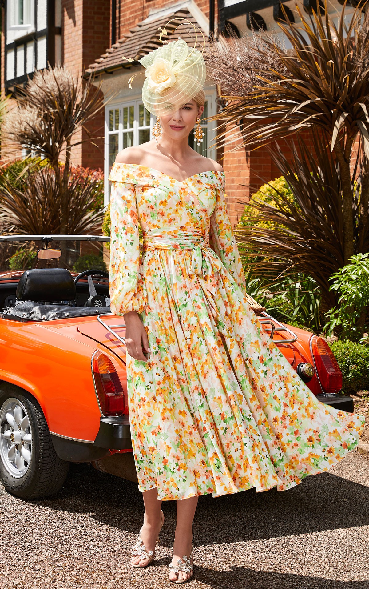 Veni Infantino - 29664A Size 6, 10, 14 - Veni Infantino 29664 - Floral print  Chiffon dress with Off the shoulder neckline & sleeves Mother of the Bride/groom dresses now on Sale at Occasions at Blessings Loyal Parade, Mill Rise, Westdene, Brighton. BN1 5GG T: 01273 505766 E: info@blessingsbridal.co.uk