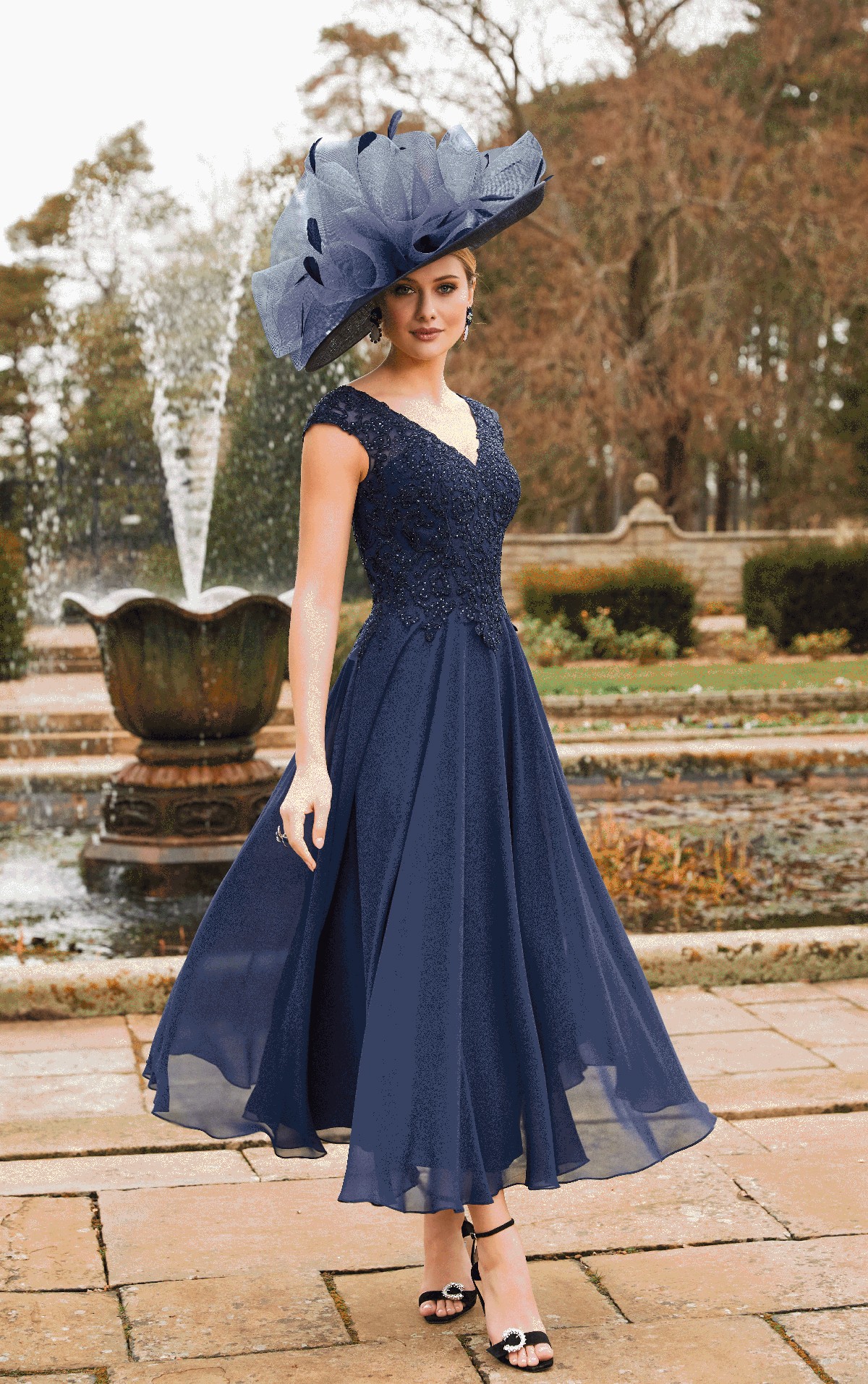 Veni Infantino 991905 - Veni Infantino 991905 Navy chiffon Aline dress with Beaded Lace bodice- Stunning Mother of the Bride & Mother of the Groom dresses at Occasions by Blessings, Loyal Parade, Mill Rise, Westdene, Brighton. East Sussex BN1 5GG T: 01273 505766 E: Occasions@blessingsbridal.co.uk