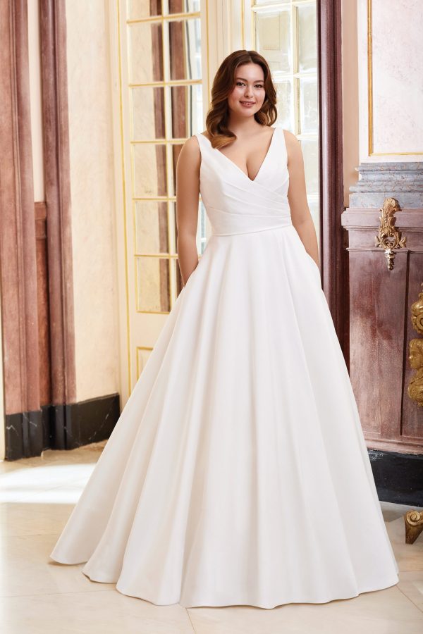 Justin Alexander Sincerity dress 44080, Simple Mikado wedding dress with pockets - Classic collection at Blessings Of Brighton, Loyal Parade, Westdene, Brighton E.Sussex BN1 5GG