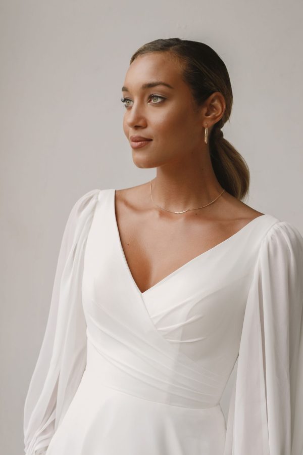 Justin Alexander Sincerity 44264 Wedding dress - Simple & Elegant Chiffon Aline wedding dress with long sleeves - Classic collection by Just Alexander at Blessings Of Brighton, Westdene, Brighton. E.Sussex BN1 5GG T:01273 505766