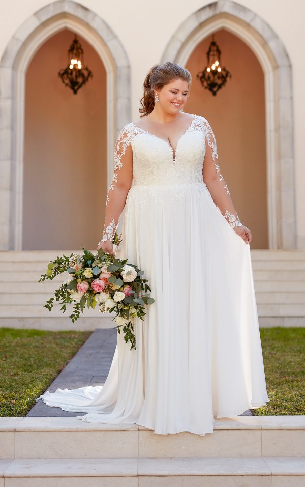 Stella York 6843 wedding dress with Lace bodice, long sleeves & floaty Chiffon A-line skirt - Stella York collection at Blessings Of Brighton, Westdene, Brighton East Sussex. BN1 5GG T: 01273 505766