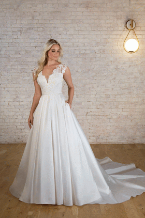 Stella York 7557 Lace and Mikado wedding dress at Blessings Of Brighton