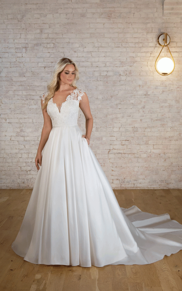 Stella York 7557 Lace and Mikado wedding dress at Blessings Of Brighton