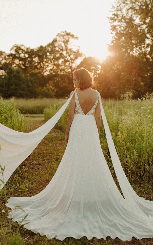 Stella York wedding dress 7609 Chiffon wedding dress with lace bodice