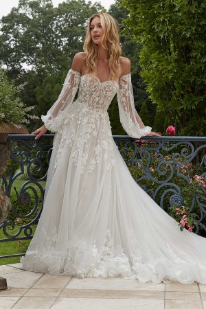 Mori Lee 2625 Paulette - Dreamy Beaded Tulle Dress with detachable sleeves - Mori Lee collection at Blessings Of Brighton, Westdene, Brighton E. Sussex BN1 5GG