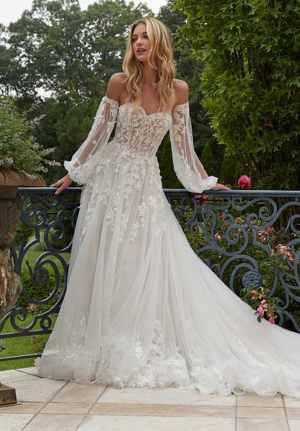 Mori Lee 2625 Paulette - Dreamy Beaded Tulle Dress with detachable sleeves - Mori Lee collection at Blessings Of Brighton, Westdene, Brighton E. Sussex BN1 5GG