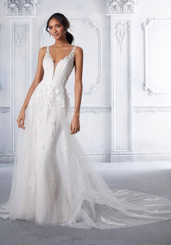 Mori Lee 2378 Tulle and Lace fitted Wedding Dress with Low back