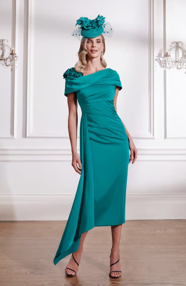John Charles Straight Off The Shoulder Dress With Beading Petal 29307
